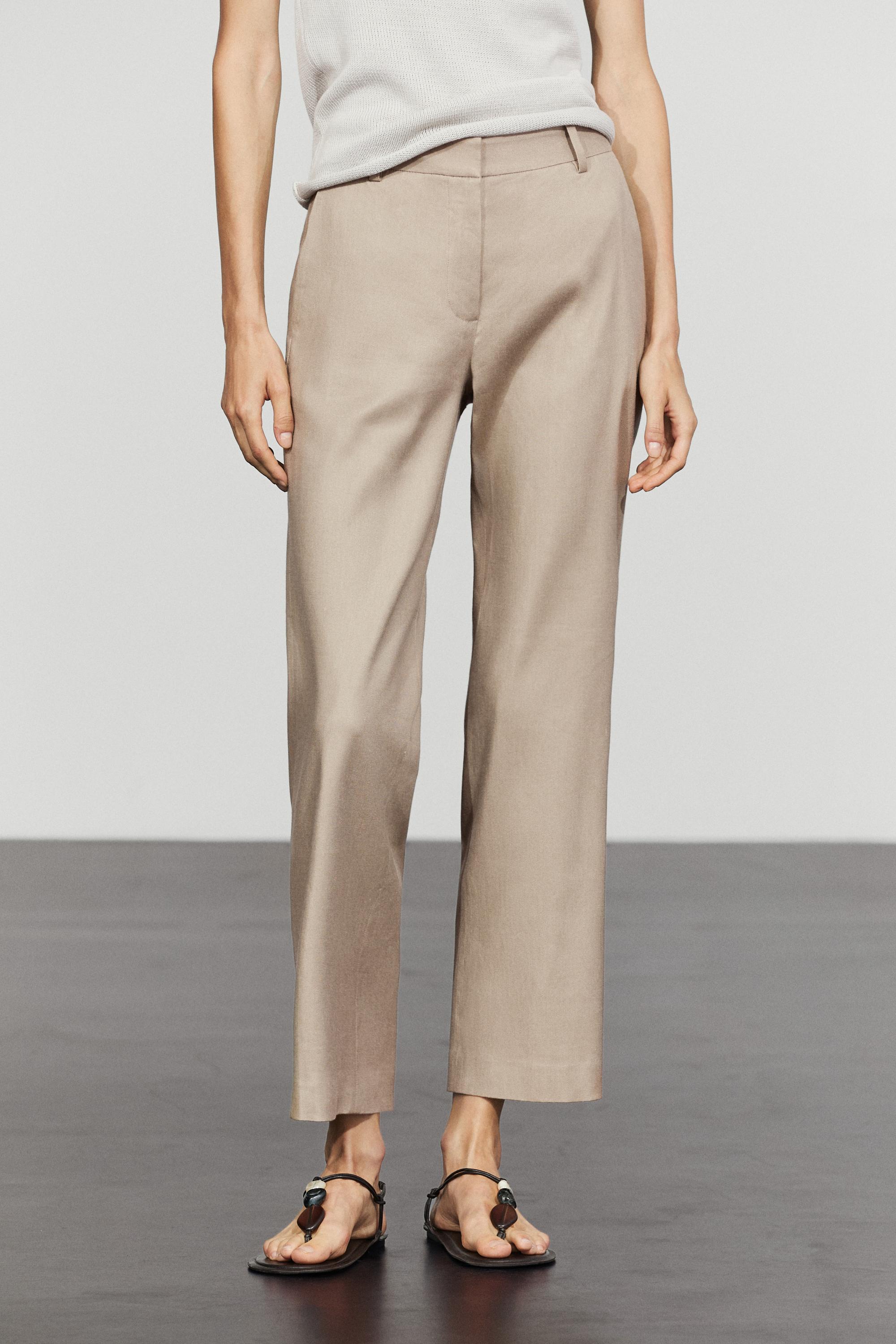Straight-leg linen blend trousers